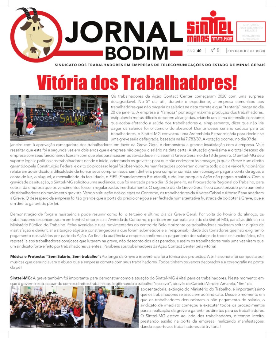 Jornal Bodim - Fevereiro 2020 - Vitória dos Trabalhadores!
