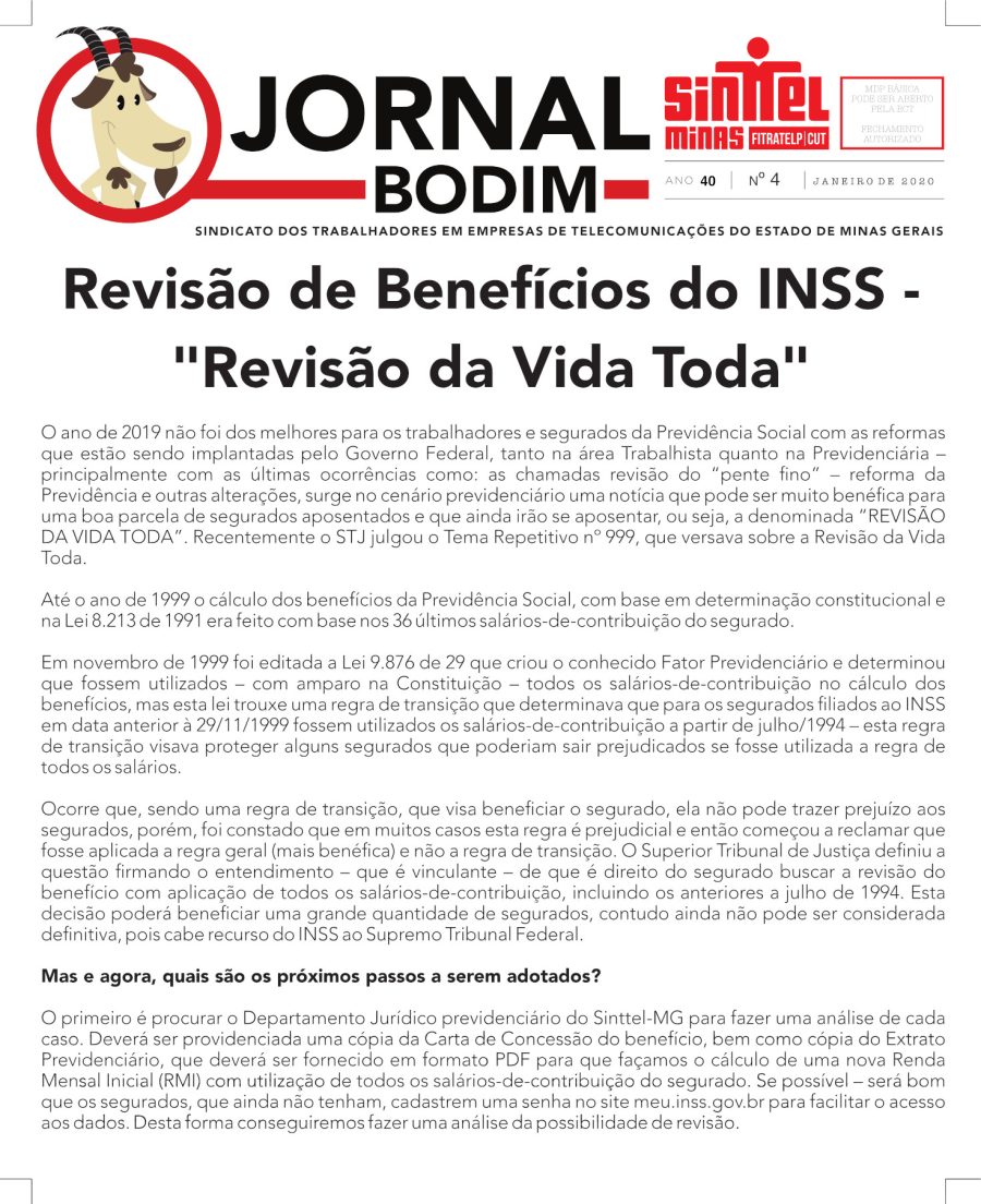Jornal Bodim - Janeiro 2020 - Revisão dos Benefícios do INSS