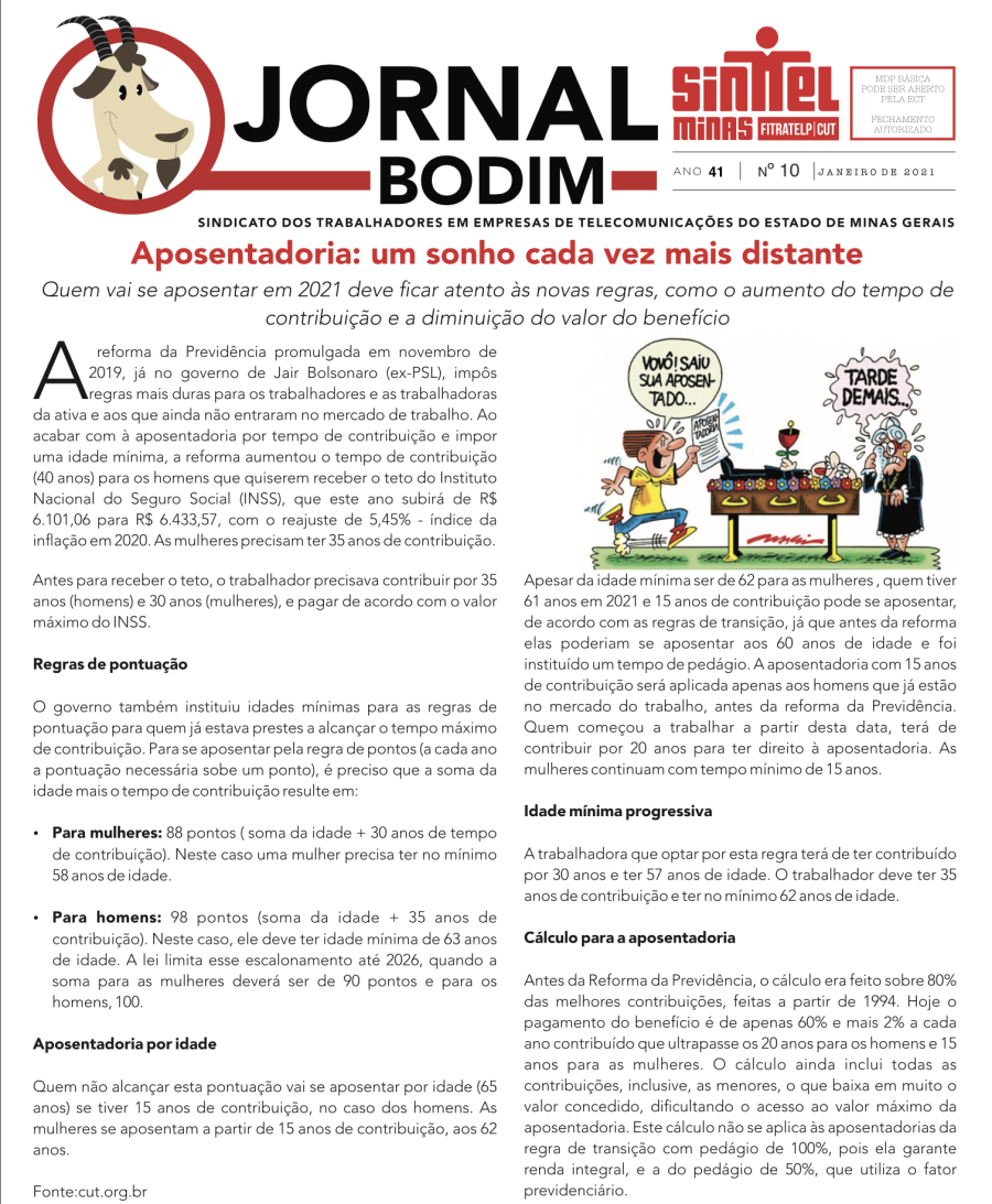 JORNAL JANEIRO - APOSENTADORIA: UM SONHO CADA VEZ MAIS DISTANTE